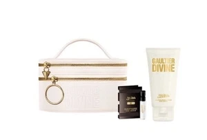Jean Paul Gaultier "DIVINE" Cream Color Makeup Bag Vanity Case 3pc Set Lotion - Picture 1 of 14