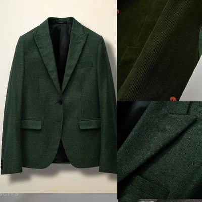 Herringbone Men Suits Blazer Tweed Wool Wedding Party Tuxedos Tailored Business - Image 1 of 4