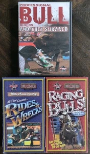 PBR VHS/DVD Bundle Raging Bulls Rides & Wrecks And They Survived Pro Bullriding - Picture 1 of 8