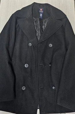 MENS CHAPS BLACK PEA COAT SIZE LARGE - Image 1 of 3