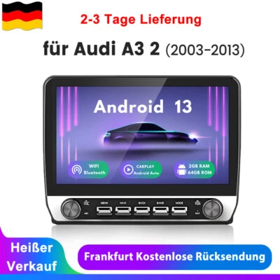 Für AUDI A3 8P 03-2013 Android 14 Carplay Autoradio GPS Nav WIFI BT FM SWC 2+64G - Bild 1 von 4