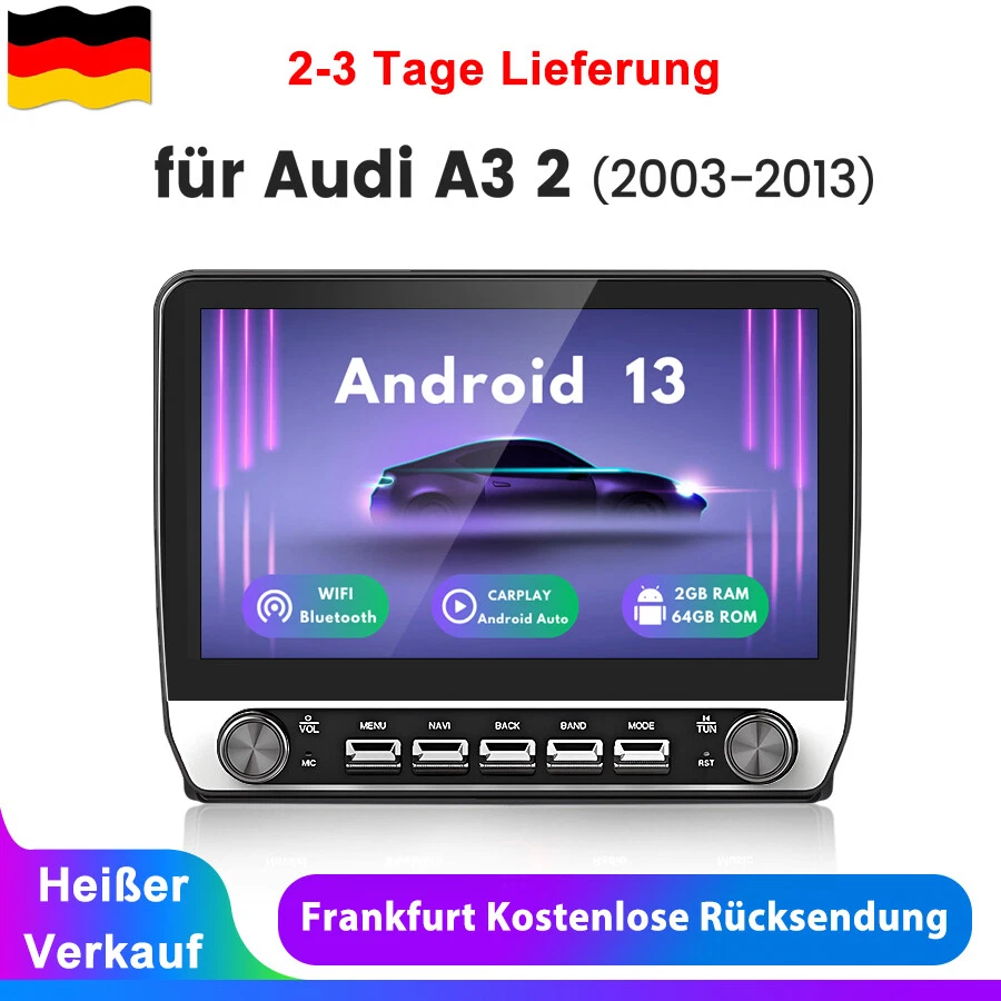 Für AUDI A3 8P 03-2013 Android 14 Carplay Autoradio GPS Nav WIFI BT FM SWC 2+64G - Bild 1 von 4