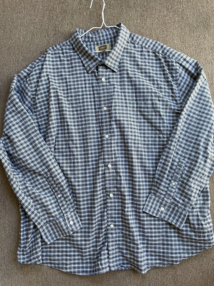 Foundry Men’s Plaid Button Down Collared Shirt Gray Long Sleeve 4X - Image 1 of 4