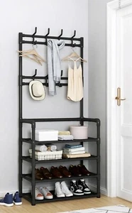 Perchero zapatero multifuncional 4 niveles 152×60×25cm negro - Imagen 1 de 6