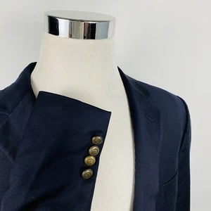 Jos A Bank 42R Blazer 100% Wool Midnight Blue Brass Two Button Lined Vented - Picture 1 of 8
