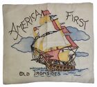 Old Ironsides America First Ship Vtg Cotton Pillow Cover 13x14 Hand Embroidered