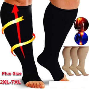 2XL-7XL Plus Size Compression Socks 20-30 mmhg Extra Wide Calf Knee High Stockin - Picture 1 of 14