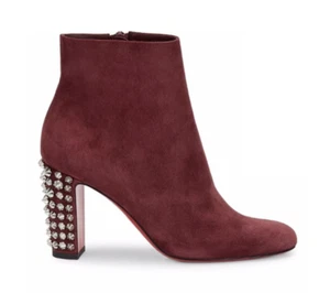 Christian Louboutin 85mm Suzi Folk Prune Studded Suede Ankle Boots Sz 40M Z2931 - Picture 1 of 3