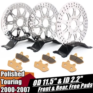 Polished 11.5" Front Rear Brake Rotors Pads for Harley Touring FLHT FLHR 00-07 - Picture 1 of 14