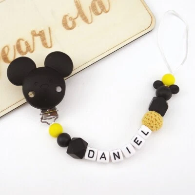 Cartoon-Stil Schnullerkette mit Namen Silikon Geburt Nuckelkette Baby Geschenk - Bild 1 von 4