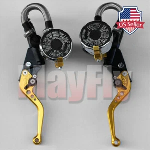 Motorcycle 7/8'' CNC Universal Brake Clutch Master Cylinder Reservoir Lever Set - Picture 1 of 22