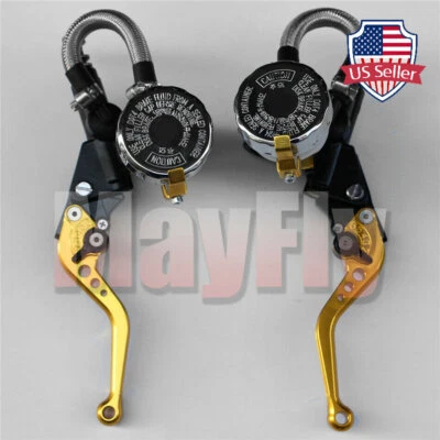 Juego de palancas de depósito de cilindro maestro embrague freno universal CNC de 7/8"" para motocicleta Foto 1 de 4