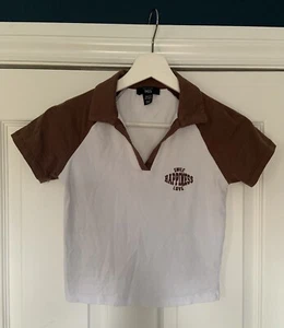 **New Look** Brown/White - Kid’s Cropped T-Shirt - Age 12-13 - Great Condition - Picture 1 of 3
