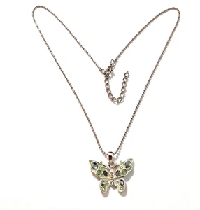 Rhinestone Enamel Butterfly Pendant Necklace Silver - Picture 1 of 4