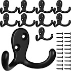 10 Pack Heavy Duty Double Prong Coat Hooks Wall Mounted with 20 Screws Retro Dou