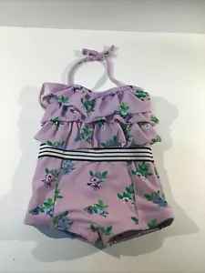 JANIE AND JACK Purple Retro One Piece Swim Suit Floral 12-18 Months - Picture 1 of 6