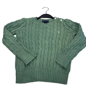 Ralph Lauren Girls Kids Cotton Cable Knit Pullover Sweater Sage Green Sz 6 - Picture 1 of 9