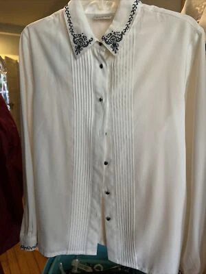 ¡Vintage! Camisa Blusa Top Koret Talla 10 Marfil Abotonada Cuello Bordado Foto 1 de 3