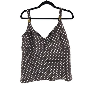 Liz Claiborne Womens Plus Size Printed Tankini Top Molded Cups Brown White 20W - Picture 1 of 3