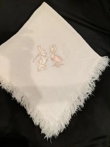 Quiltex Peter Rabbit Baby Blanket White Acrylic Light wt 40" x 40" Shawl Jemima - Picture 1 of 3