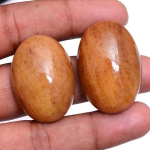 2 Pcs Natural Yellow Beryl Oval Cabochon 35mm-37mm Untreated Loose Gemstones Lot - Picture 1 of 6