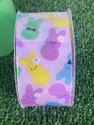 PEEPS Easter Ribbon Bunnies 36' x 2" Colorful Spring Easter Bow Wreath Flower - Image 1 of 3