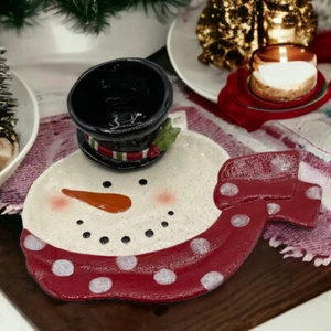 Schneemann Platte Serviertablett mit 3D Hut für Dip 13" breit Urlaub Weihnachten - Bild 1 von 9