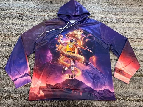 Lebron James Lakers Lightweight Mens L Hoodie Purple All Over Print Dragon NBA Cover