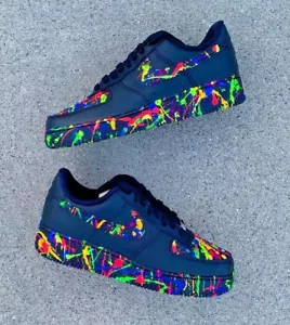 Scarpe Nike Air Force 1 personalizzate nere neon splatter verdi blu rosse uomo donna - Foto 1 di 18