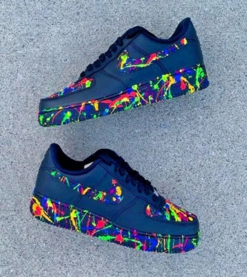 Tênis Nike Air Force 1 personalizado preto neon respingo verde azul vermelho masculino feminino - Imagem 1 de 4