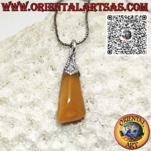 Ciondolo in argento 925‰ in ambra baltica naturale burattata - Foto 1 di 6