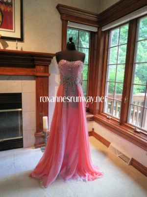 Vestido Fiesta Time Formals 6520 Coral Encaje Gasa Baile de graduación Talla 2 Nuevo con Etiquetas Foto 1 de 4