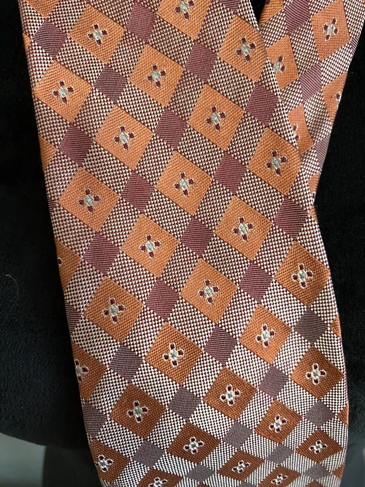 J. Corbata Crew Diamantes Geométricos 100% Seda Naranja Hombre Hecha en Italia Foto 1 de 4