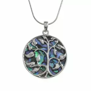 Womens Silver Plated Abalone Paua Shell Tree Of Life Necklace Birthday Gift Box - Picture 1 of 5