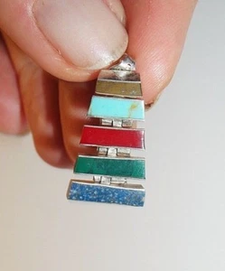 VINTAGE SOUTHWESTERN TURQUOISE LAPIS LAZULI CORAL STONE STERLING SILVER EARRINGS - Picture 1 of 7