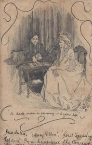 1906 Pencil Hand Drawn Gypsy Fortune Teller "Dark Man" POSTCARD to Blackheath - Bild 1 von 2
