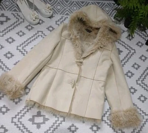 AFGHAN Style Soft Suede Fur Style hooded Duffle Jacket Coat S 8 10 DP - Picture 1 of 9