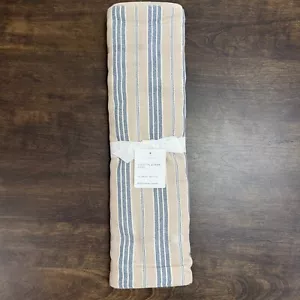 POTTERY BARN COLETTE STRIPE COTTON/LINEN TABLE RUNNER, 18" X 108" ~ STEEL BLUE - Picture 1 of 8