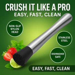 Stainless Steel Cocktail Muddler 8" Bar Tool Drink Mixer for Mojito Fruit Ice - Picture 1 of 8