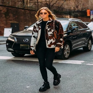 Genuine Cowhide Leather Jacket For Women / Natural Hair-on Cow Hide Skin Coat - Picture 1 of 6