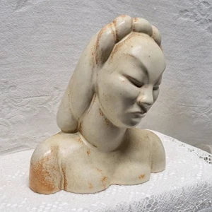 Vintage Frankoma Style Signed Female Pottery Bust Beige Tan - Picture 1 of 9