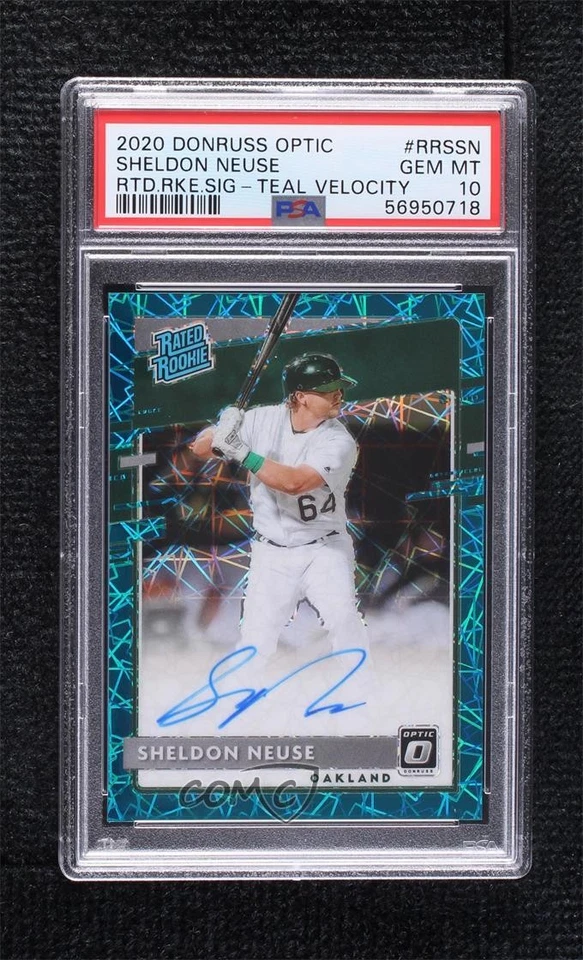 2020 Donruss Optic Teal Velocity Prizm /35 Sheldon Neuse PSA 10 GEM MT Auto RC - Image 1 of 2