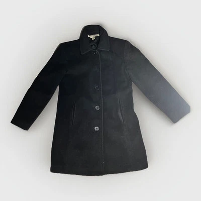 Vintage Liz Claiborne Long Coat 100% Lambs Wool Dark Black Lined Size 2 Petite - Image 1 of 4