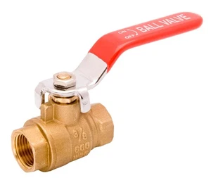 3/8" Brass Ball Valve - Full Port 600WOG, w/Red Handle - Picture 1 of 4