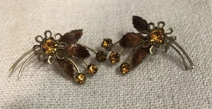 Vintage Bernstein Floral Emaille Strass goldfarben Ohrringe Schmuck - Bild 1 von 5
