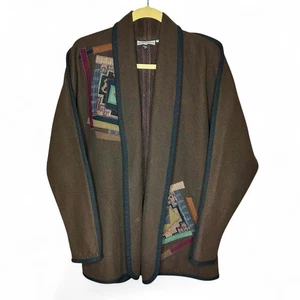 Beppa Jacket Womens M Brown Aztec Geometric Boho Cardigan Southwest Art To Wear - Picture 1 of 7