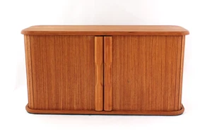 Vintage Mid Century Modern Teak Wood Cabinet w/ Tambour Doors Kalmar Designs - Picture 1 of 12