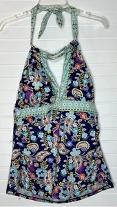 Liz Claiborne Damen Gr. 14 blau lila Paisley gepolsterter Tankini Schwimmen Oberteil Schlüsselloch - Bild 1 von 14