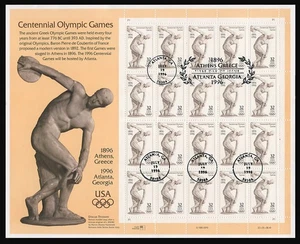 SC #3087 - 32c 1996 CENTENNIAL OLYMPICS - USED SHEET (PANE) OF 20 - Picture 1 of 2