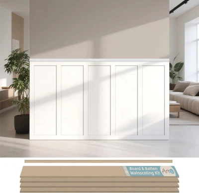 Kit de revestimiento pintable de tablero y listón prefabricado, panel de pared con acento MDF para Ki Foto 1 de 4